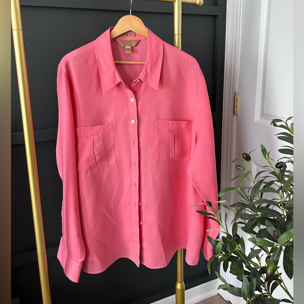 Investments Woman Gold Label Linen Blouse Size 22W